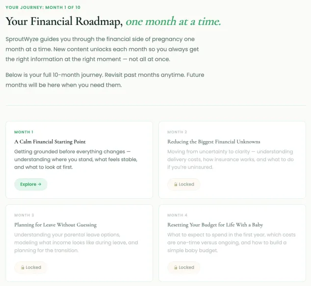 SproutWyze financial roadmap dashboard preview
